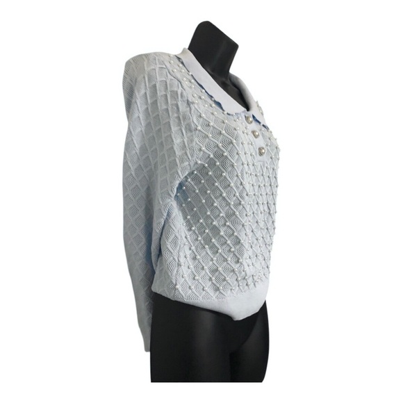 Blue diamond pattern pearl adorned‎ collared sweater top new size XL new - Picture 14 of 17